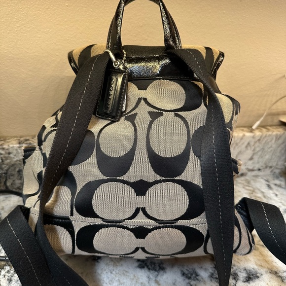 Coach Signature Black and Tan Backpack - Picture 3 of 12